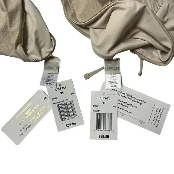 L*SPACE Shimmer Dawn Top Amal Bottom Classic Bikini Set Bone White Size XL NEW - Picture 9 of 11